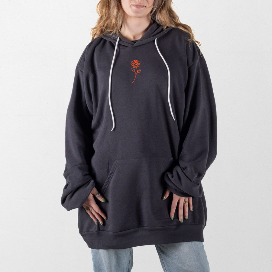 Rose Embroidery Giant Hoodie - Dark Gray