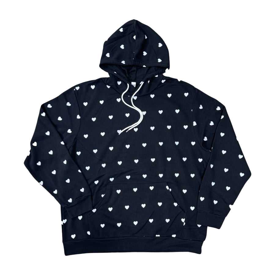 Hearts All Over Giant Hoodie - Black Hearts