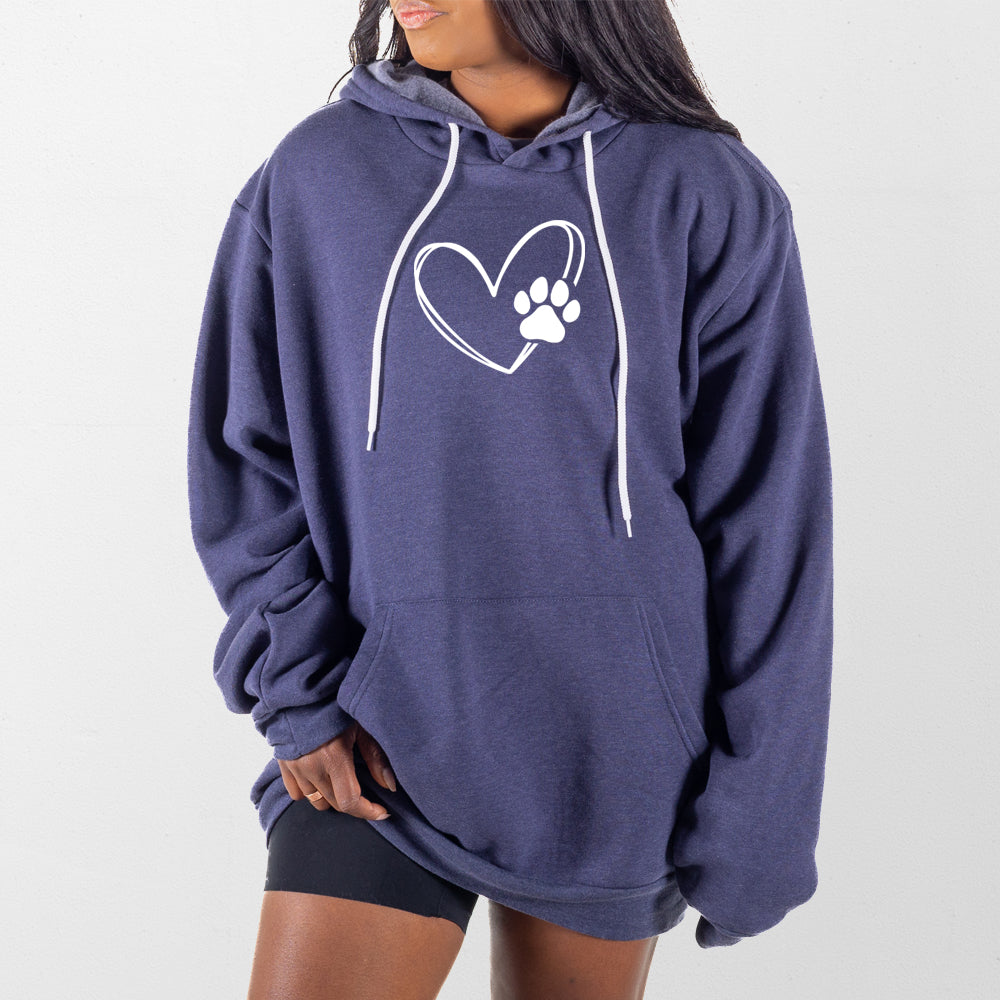 Heather Navy Paw Heart Giant Hoodie