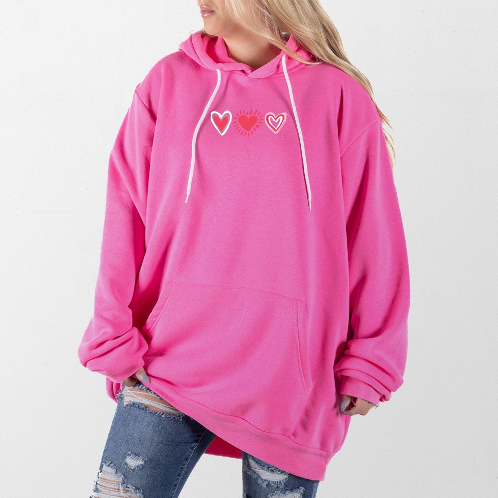 Hot Pink Three Hearts Giant Hoodie