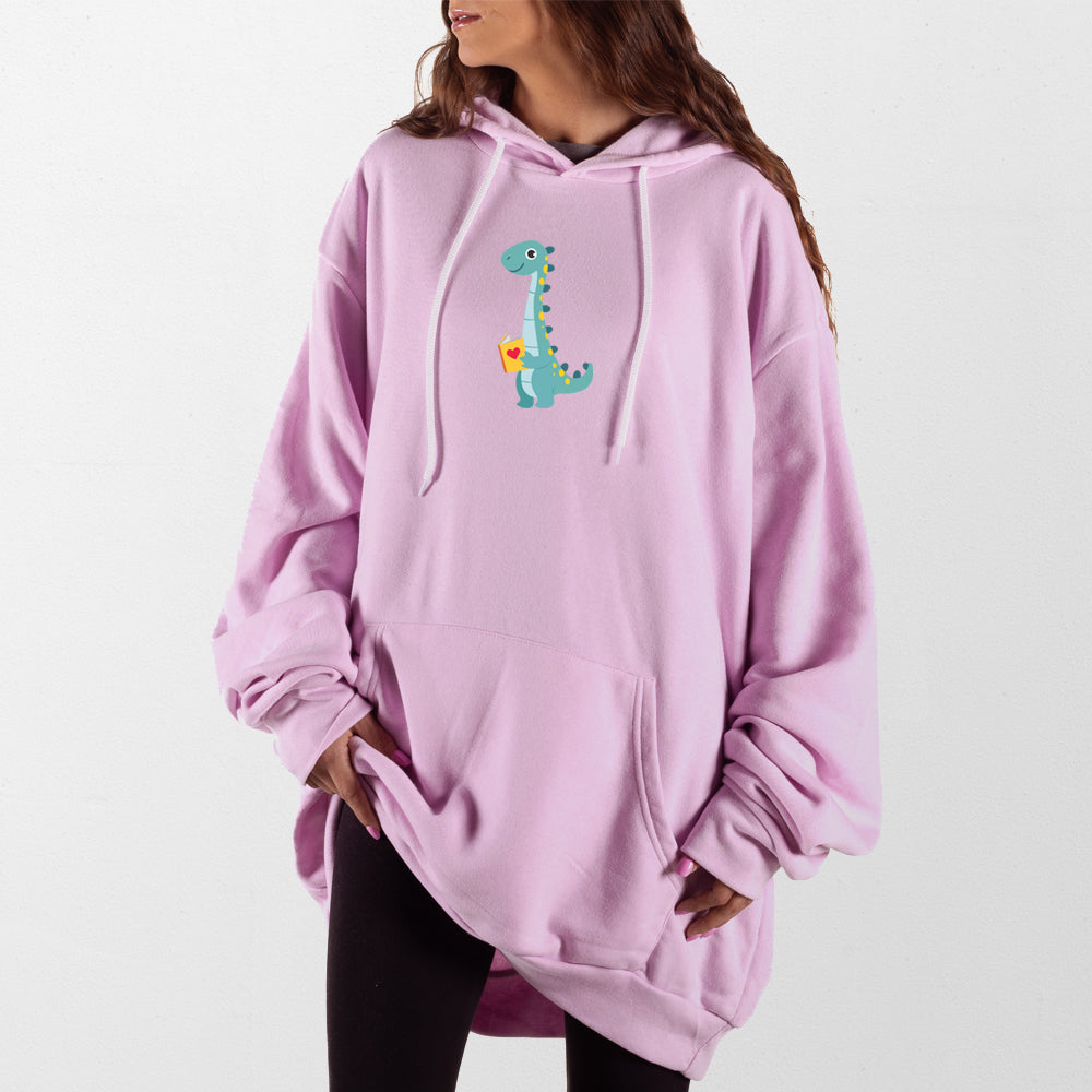 Light Pink Reading Dino Giant Hoodie
