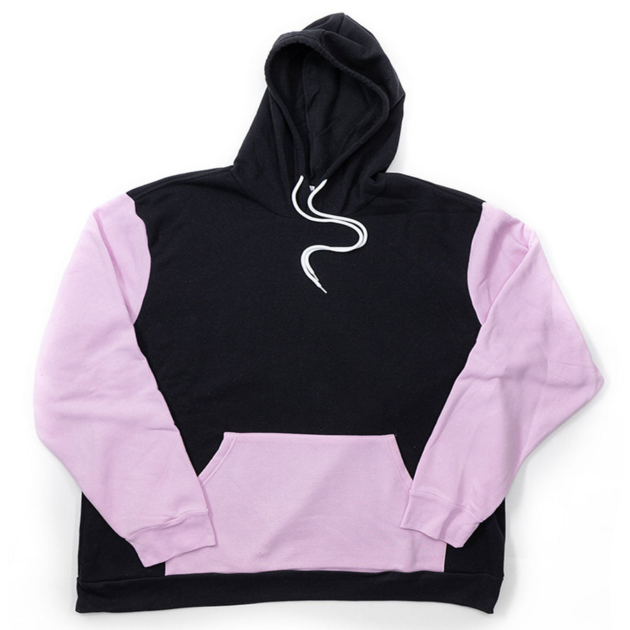 Black and Pink Color Block Giant Hoodie - Black and Pink