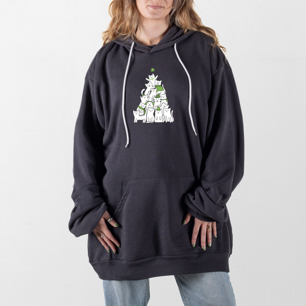 Dark Gray Cat Christmas Tree Giant Hoodie