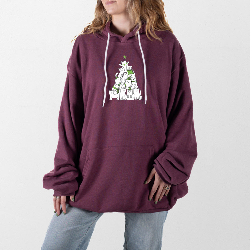 Heather Maroon Cat Christmas Tree Giant Hoodie