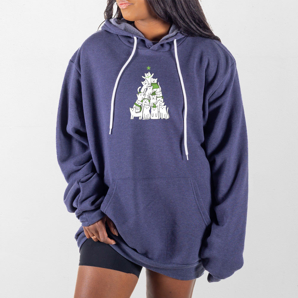 Heather Navy Cat Christmas Tree Giant Hoodie