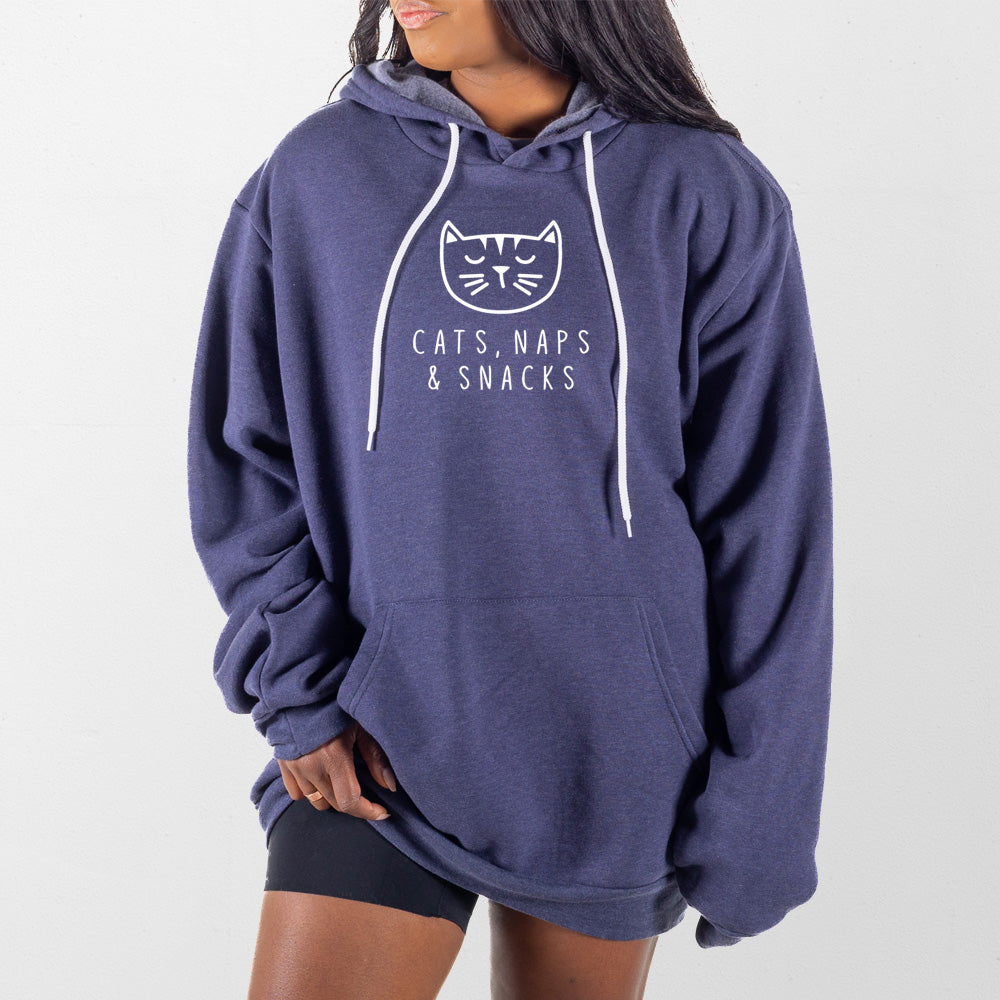 Heather Navy Cats Naps and Snacks Giant Hoodie