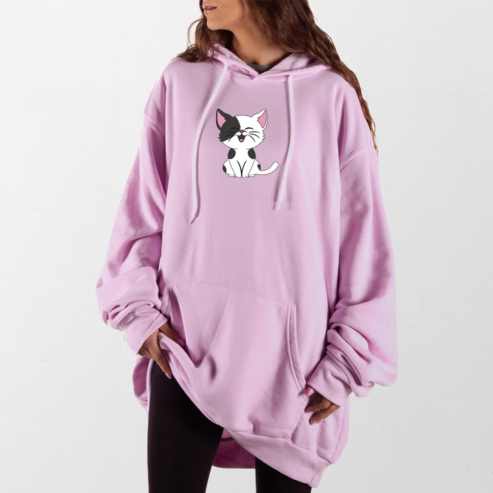 Light Pink Cartoon Kitty Giant Hoodie