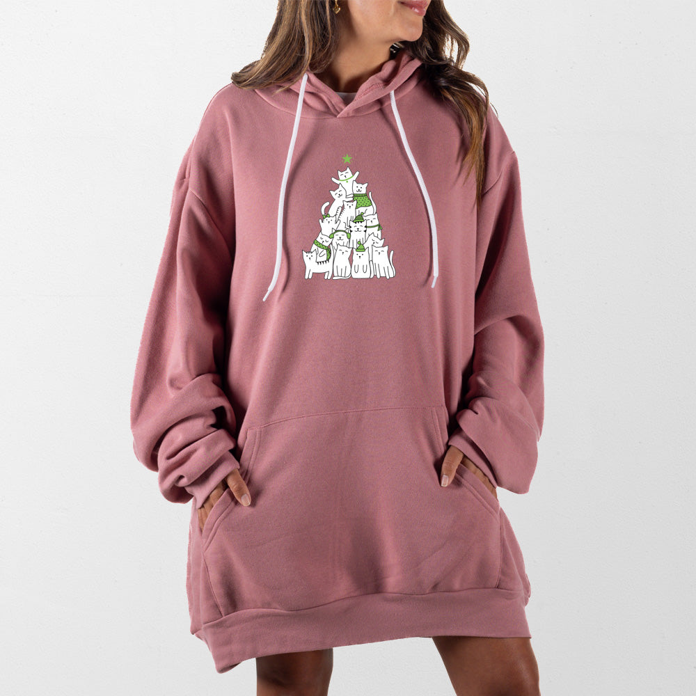 Mauve Cat Christmas Tree Giant Hoodie