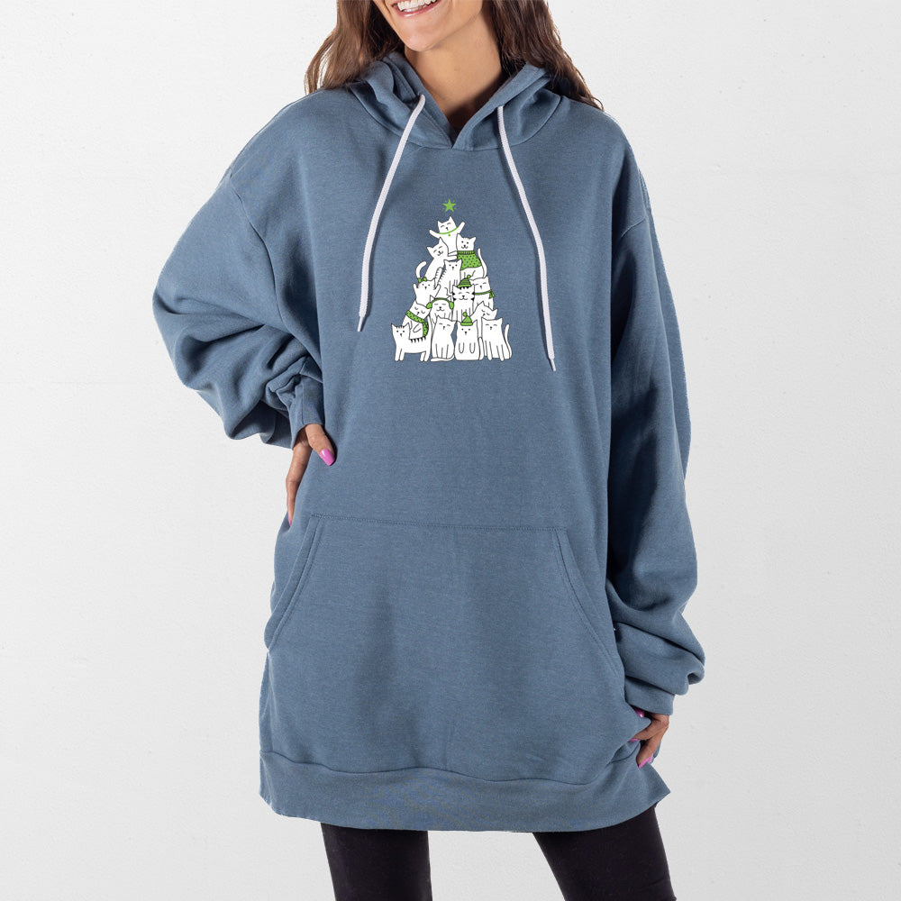 Slate Blue Cat Christmas Tree Giant Hoodie