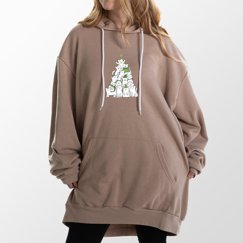 Teal Cat Christmas Tree Giant Hoodie