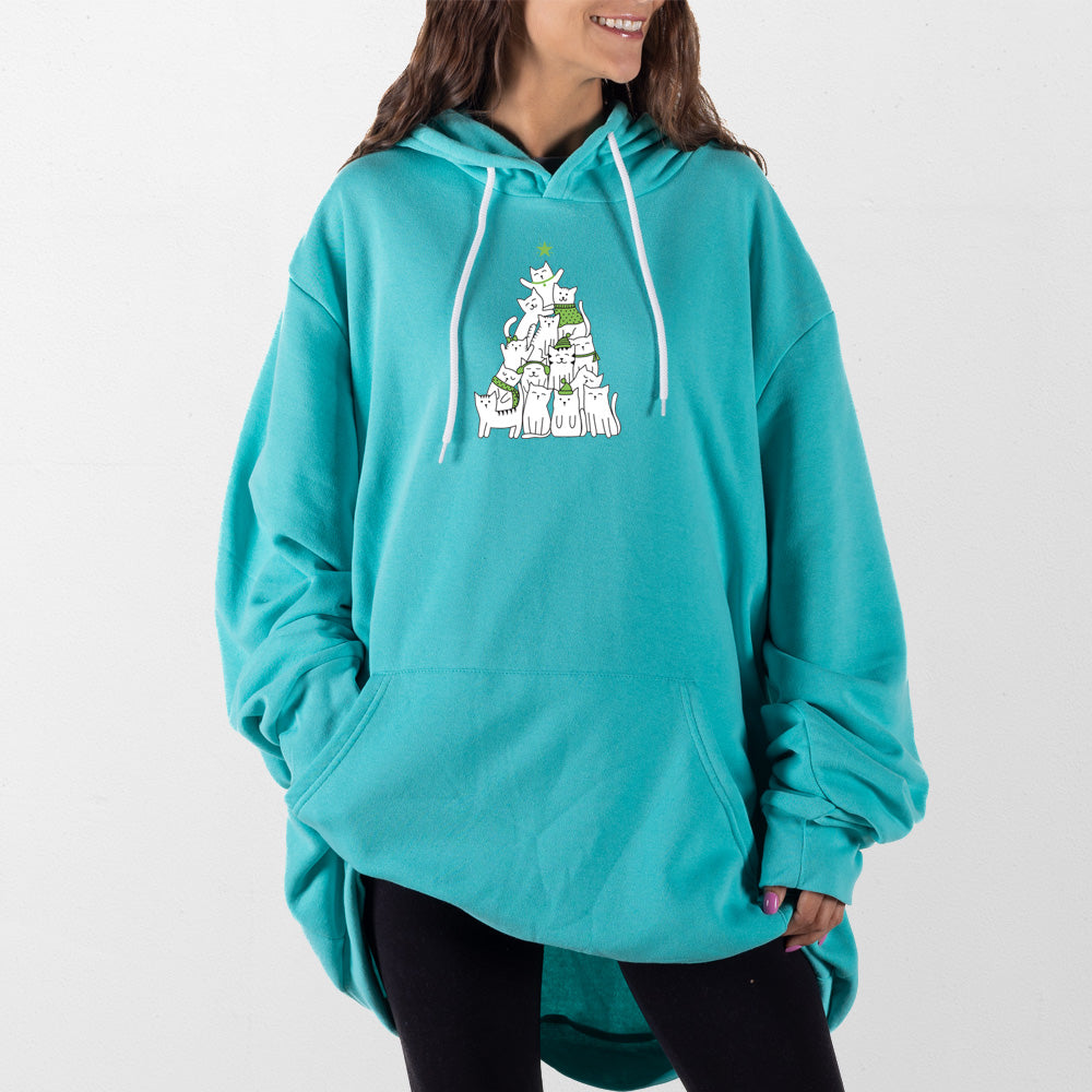 Teal Cat Christmas Tree Giant Hoodie