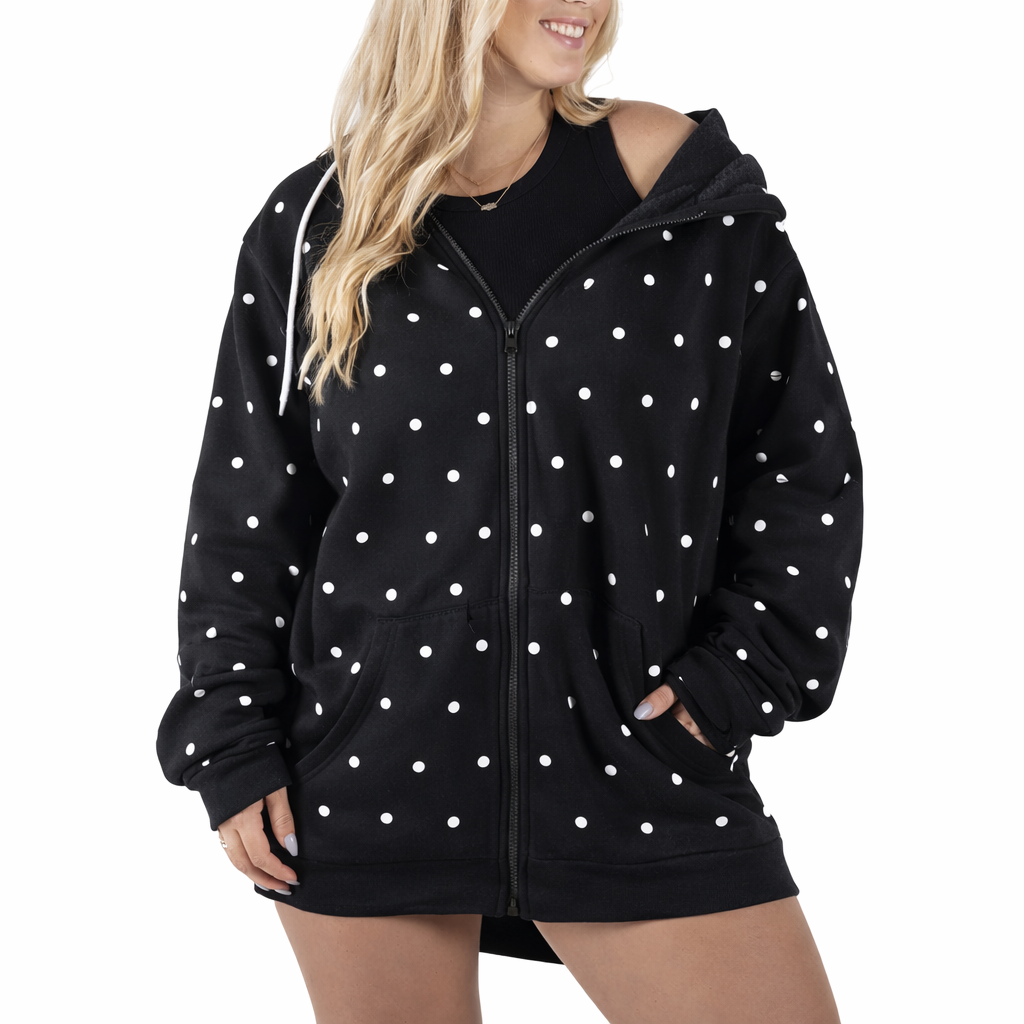 Zip Up Giant Hoodie - Black Dots Zip