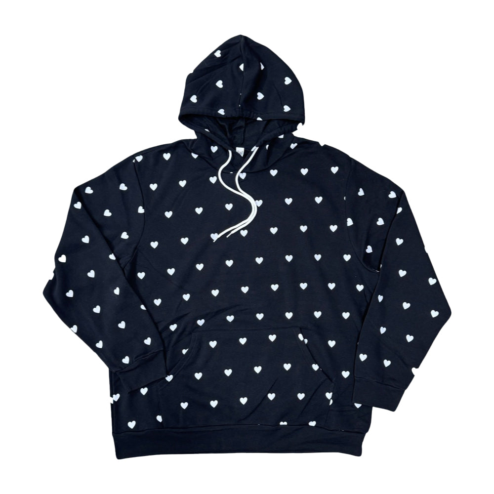 Hearts All Over Giant Hoodie - Black Hearts