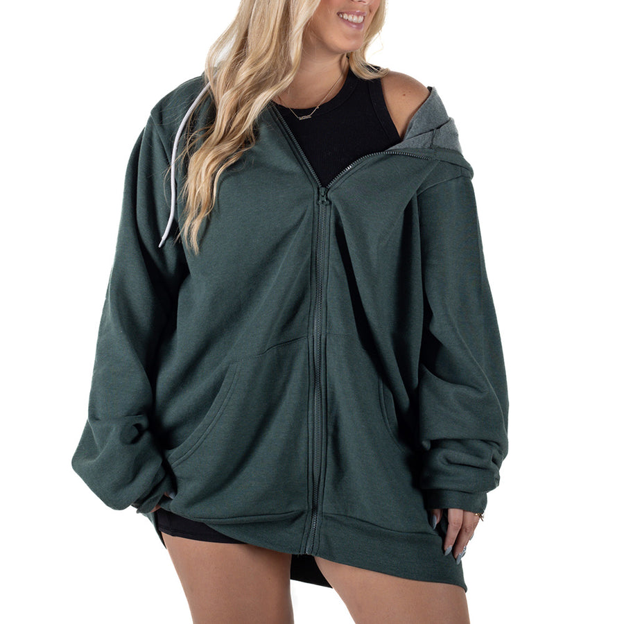 Zip Up Giant Hoodie - Heather Forest Zip