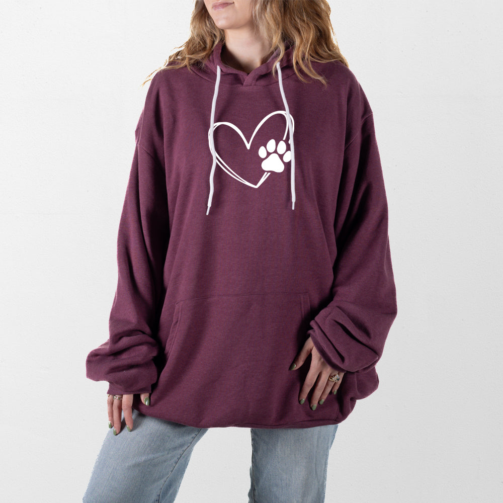 Heather Maroon Paw Heart Giant Hoodie