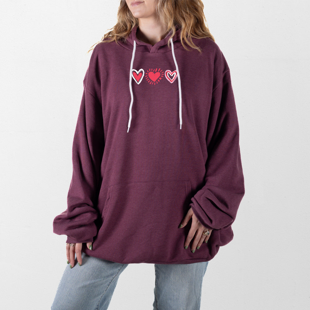 Heather Maroon Three Hearts Giant Hoodie