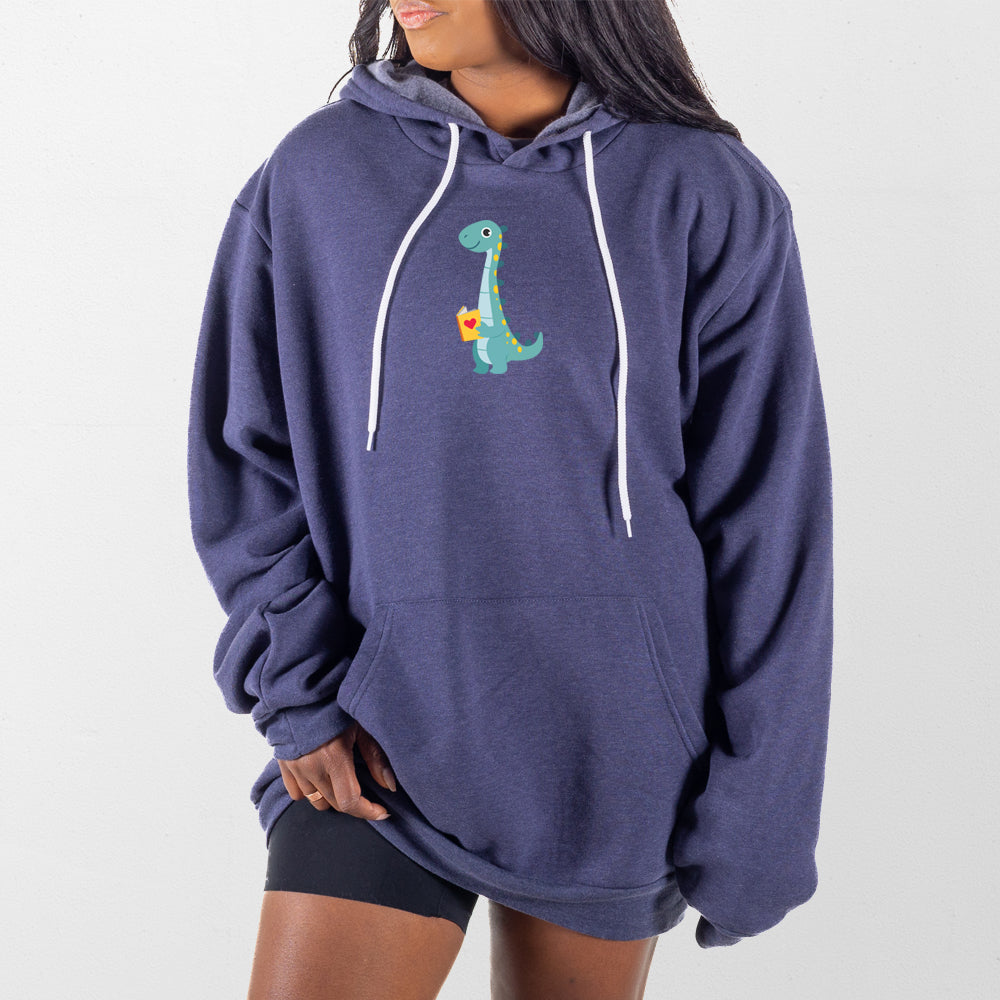 Heather Navy Reading Dino Giant Hoodie
