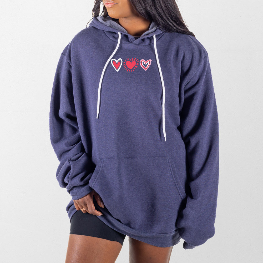 Heather Navy Three Hearts Giant Hoodie