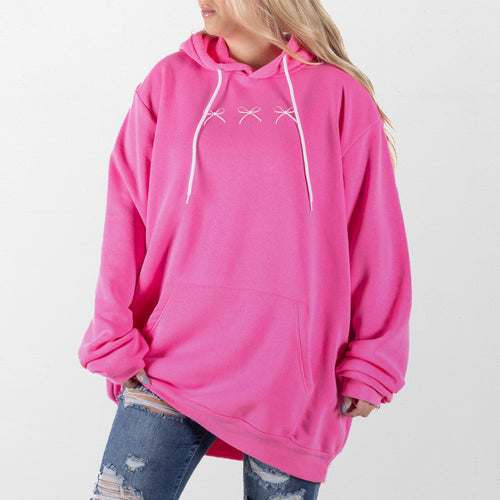 Bows Embroidery Giant Hoodie - Pink