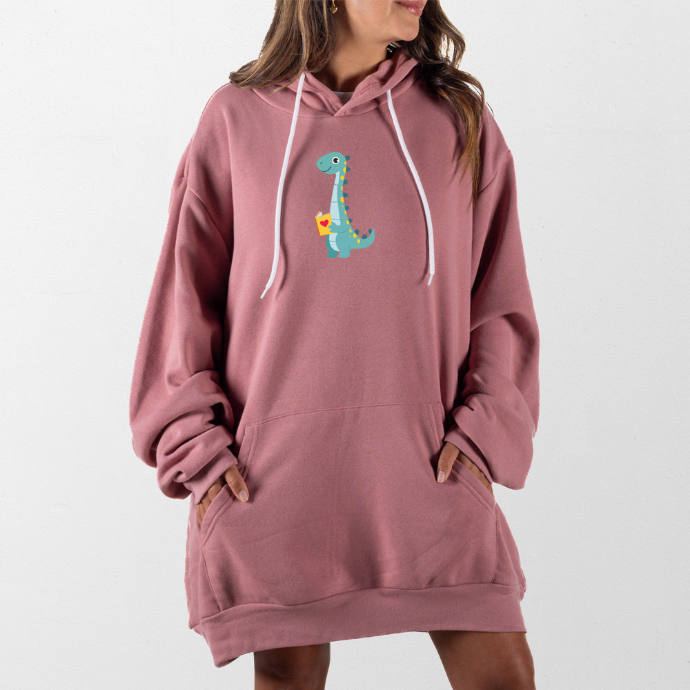 Mauve Reading Dino Giant Hoodie