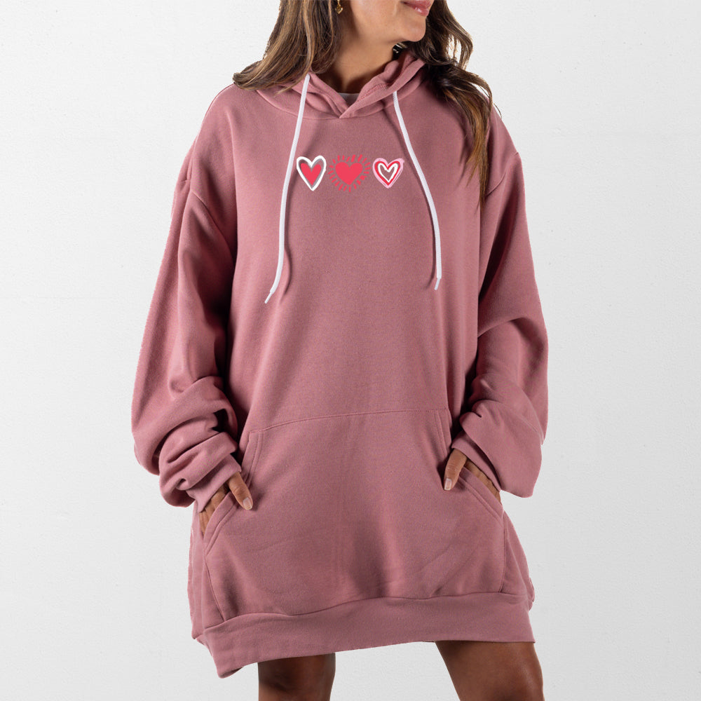 Mauve Three Hearts Giant Hoodie