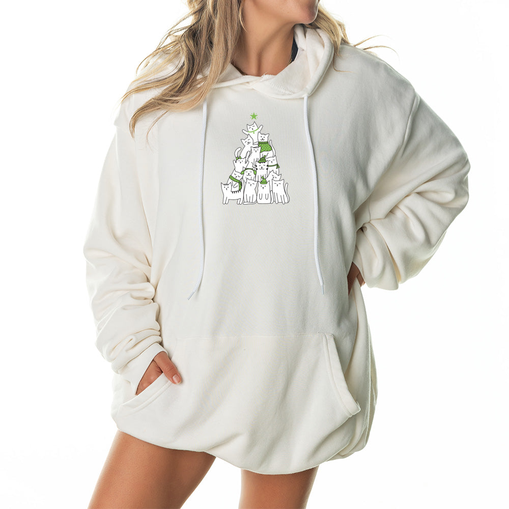 Cat Christmas Tree Giant Hoodie - Tan