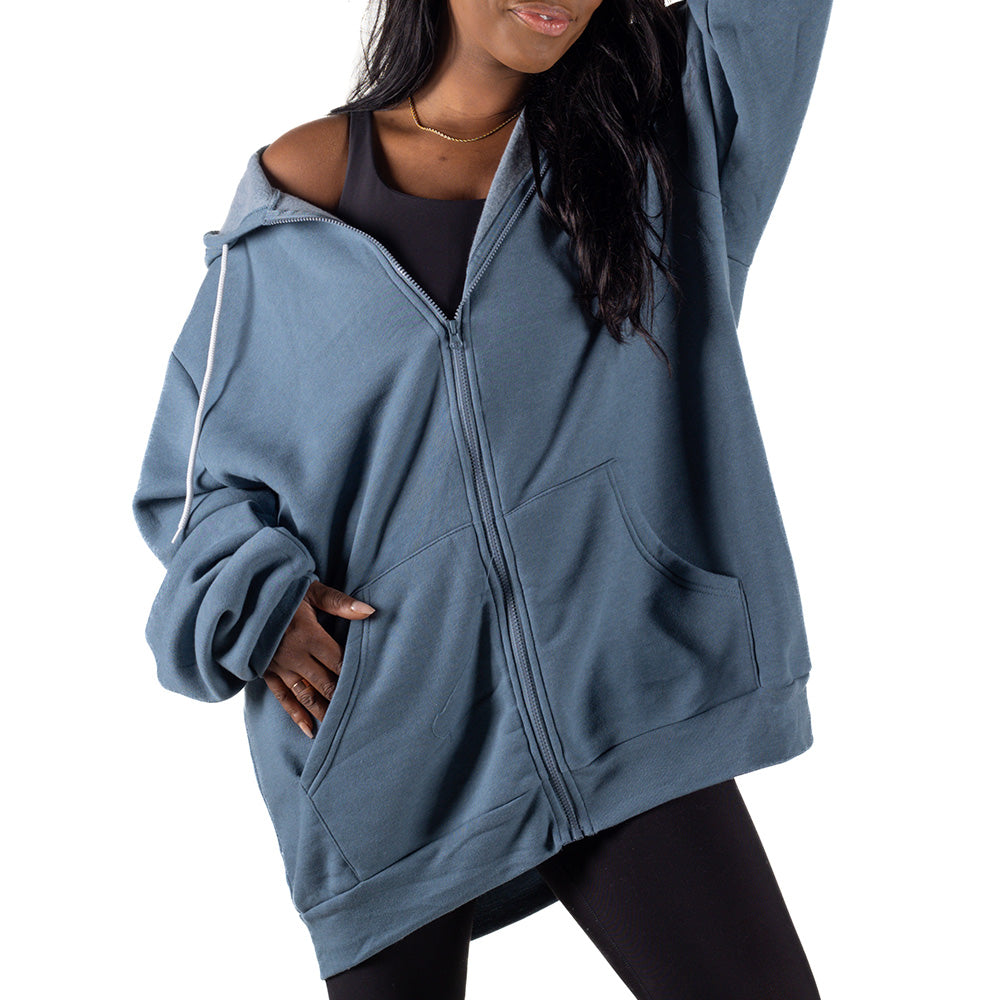 Zip Up Giant Hoodie - Slate Blue