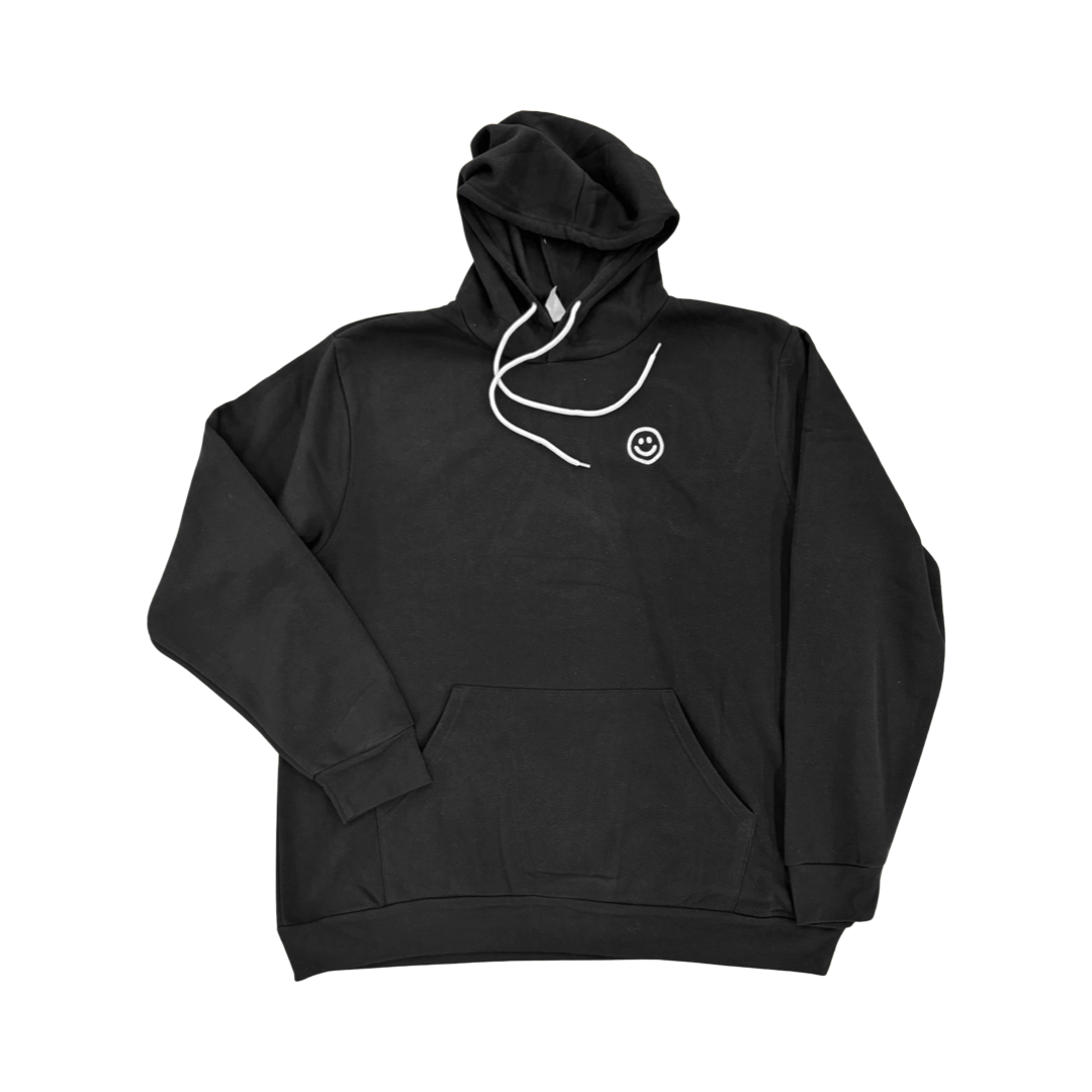 Smiley Embroidery Giant Hoodie - Black