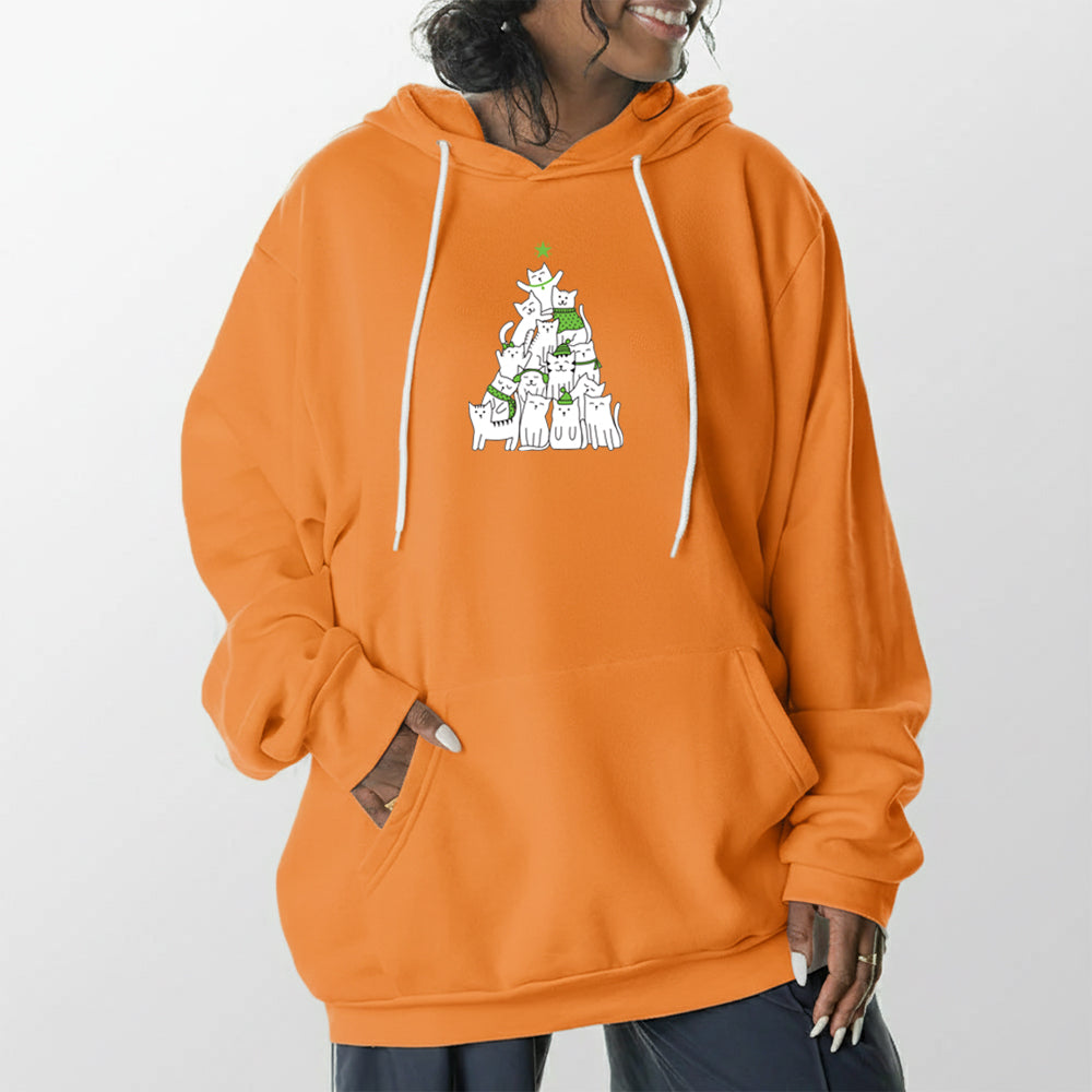 Cat Christmas Tree Giant Hoodie - Tangerine Dream