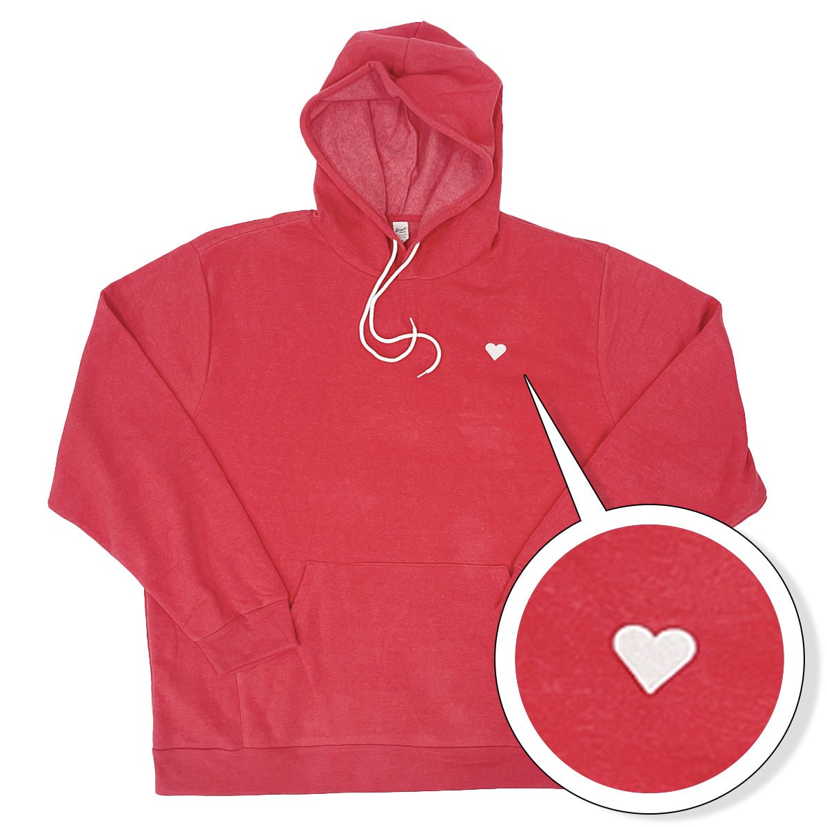 Little Heart Embroidered Giant Hoodie - Heather Red - Giant Hoodies