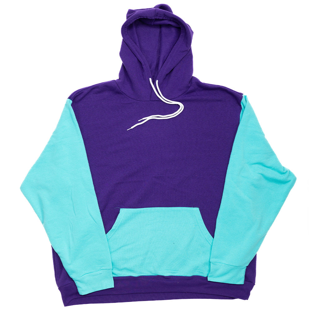 Purple and Teal Color Block Giant Hoodie - Purple and Teal